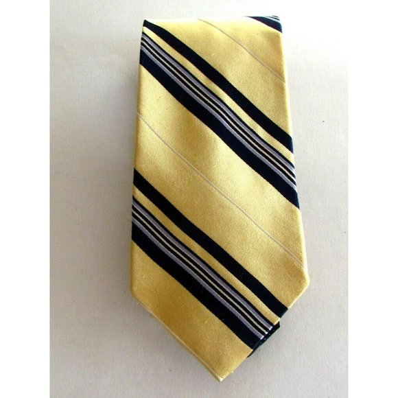 Men's Ties Designer Tommy Hilfiger Yellow Multi Color Striped 100% Silk Tie - Picture 8 of 8
